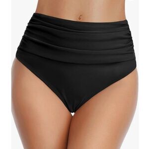 Tempt Me Women's Retro High Waisted Tummy Control Bikini Swim Bottoms- Medium